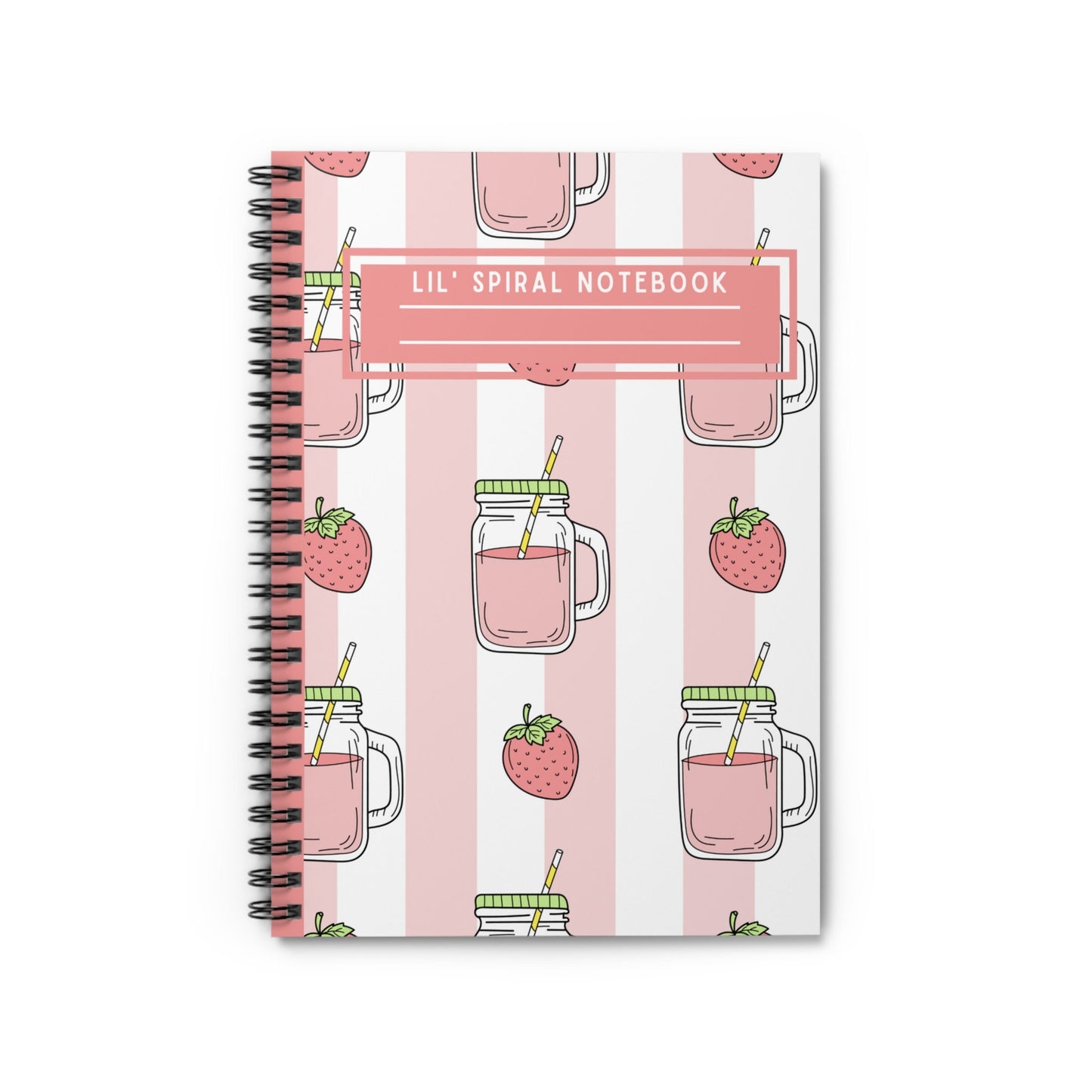 Spiral Notebook Ruled Lines Journal Notebook Stationary Gift Durable Cover 6x8 Inches Lil' Pink Strawberry Drink