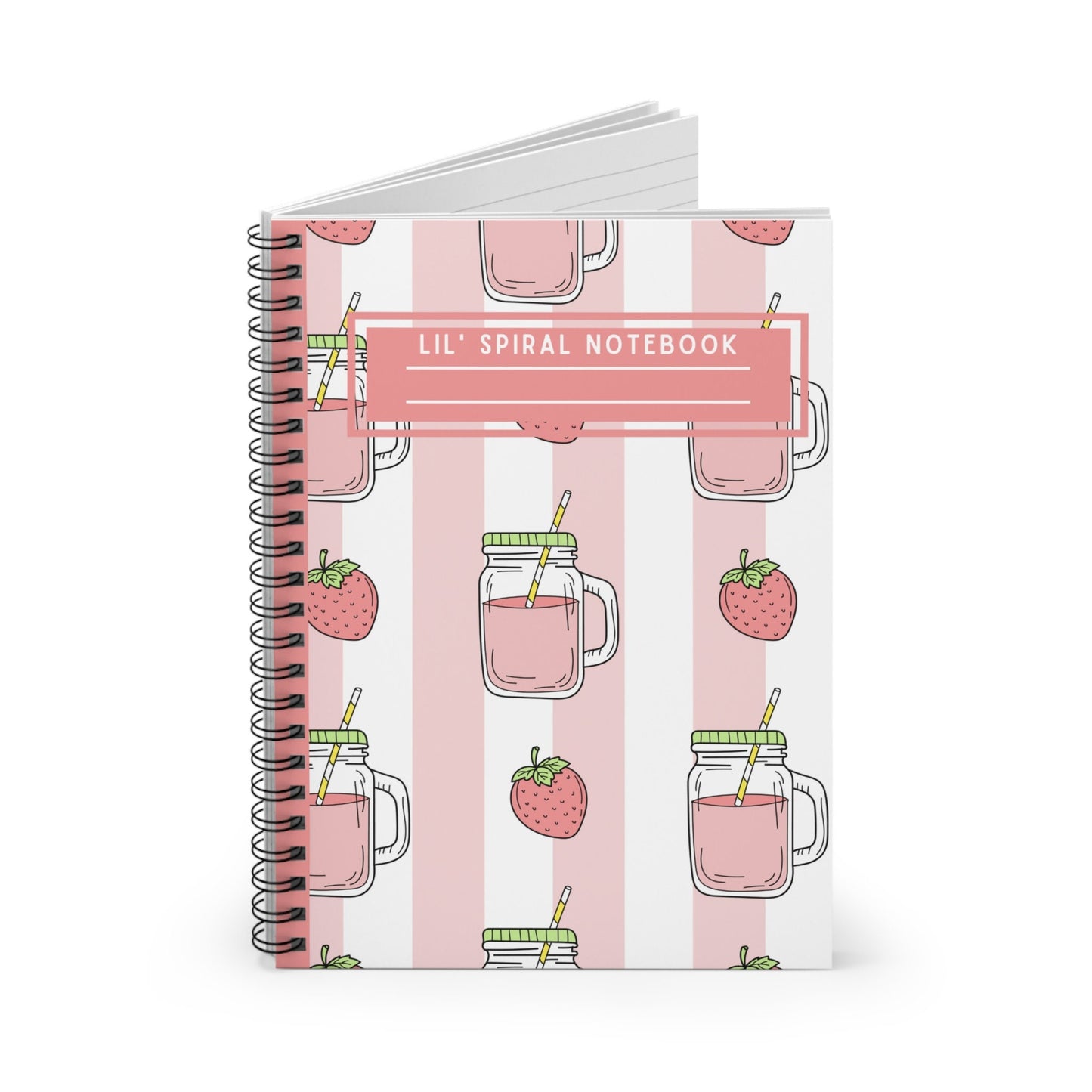 Spiral Notebook Ruled Lines Journal Notebook Stationary Gift Durable Cover 6x8 Inches Lil' Pink Strawberry Drink