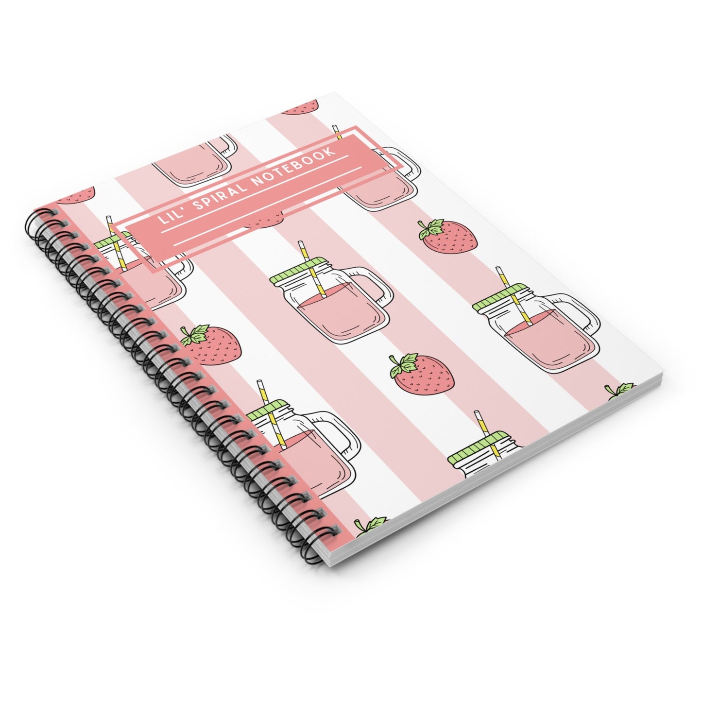 Spiral Notebook Ruled Lines Journal Notebook Stationary Gift Durable Cover 6x8 Inches Lil' Pink Strawberry Drink