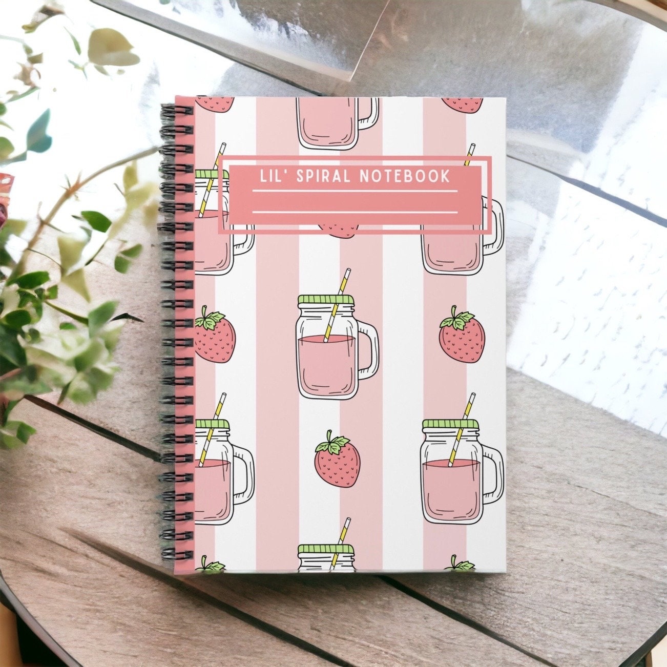 Spiral Notebook Ruled Lines Journal Notebook Stationary Gift Durable Cover 6x8 Inches Lil' Pink Strawberry Drink