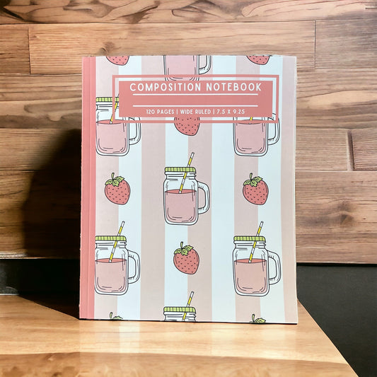 Composition Notebook Strawberry Themed - Pastel Pink Wide Ruled Journal