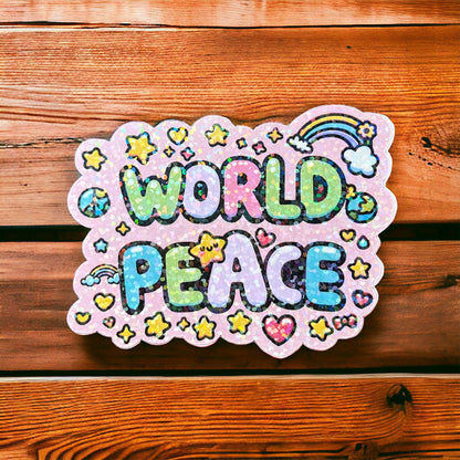 World Peace Kawaii Holographic Sticker
