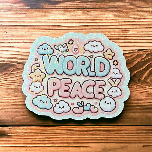 World Peace Kawaii Holographic Sticker