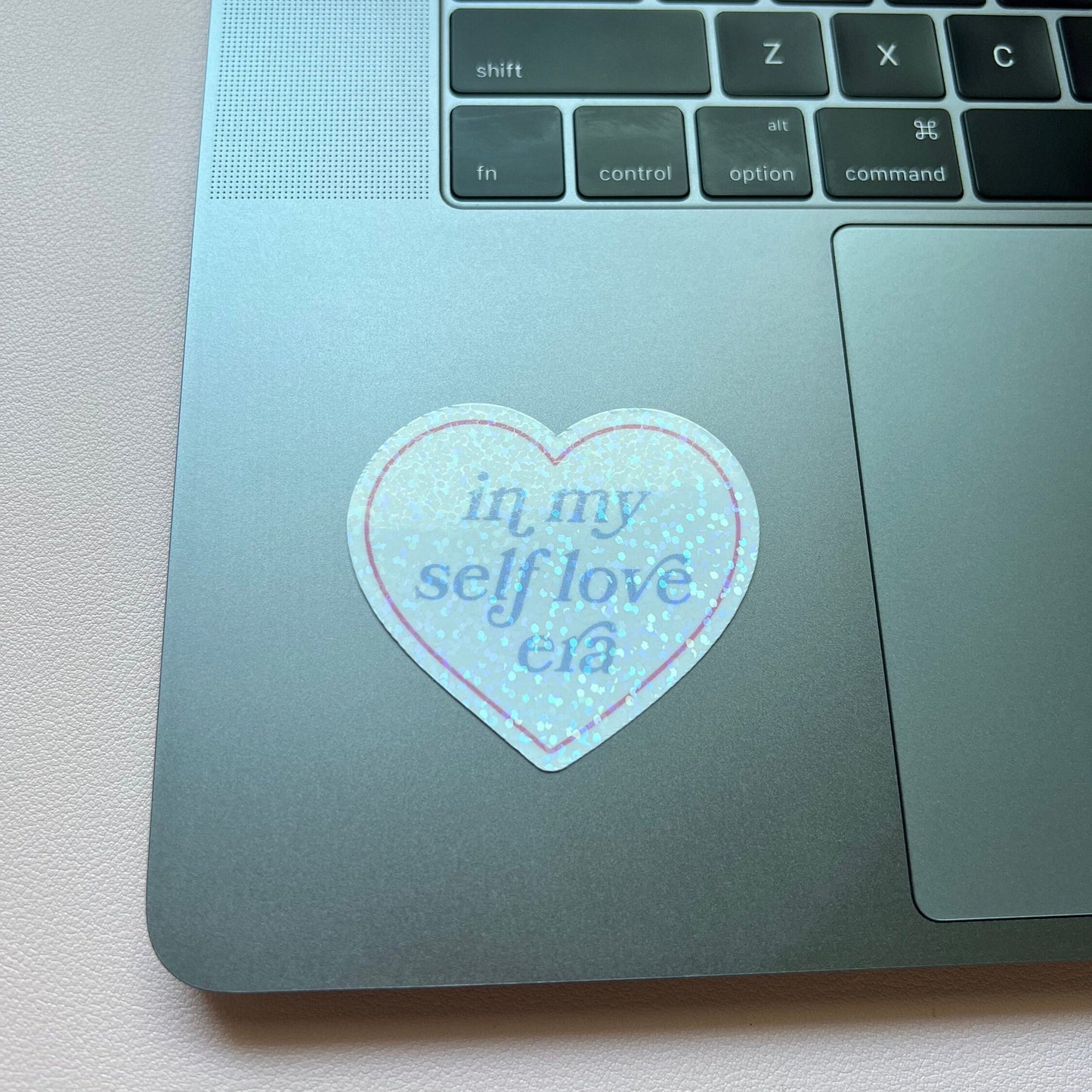 Heart-Shaped ‘Self-Love Era’ Holographic Sticker - Sparkling Vinyl Decal for Laptops, Journals, and More