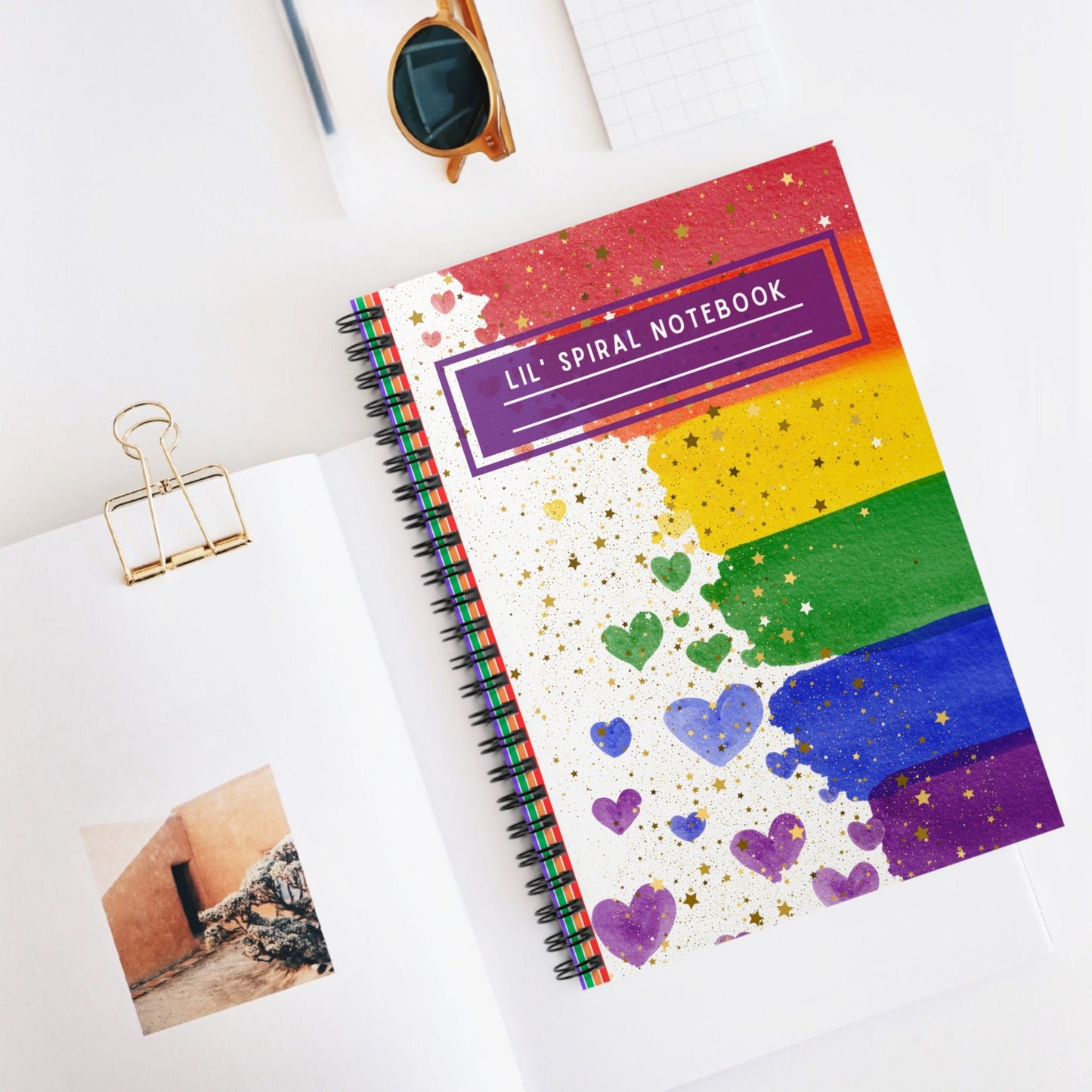 Spiral Notebook Ruled Lines Journal Notebook Stationary Gift Durable Cover 6x8 Inches Lil' Sparkling Rainbow