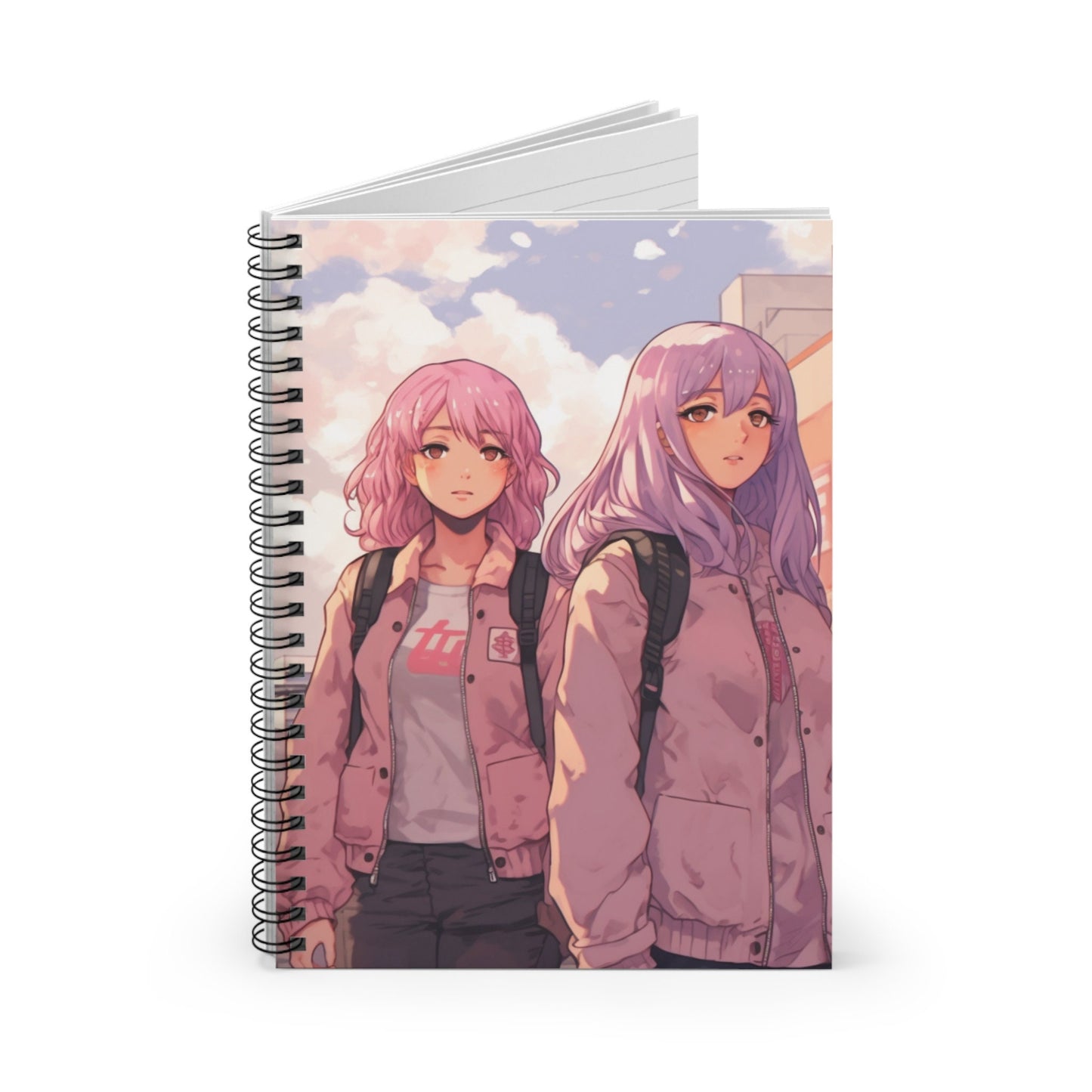 Kawaii Anime Girls Spiral Notebook Ruled Lines Journal Notebook Stationary Gift Durable Cover 6x8 Inches