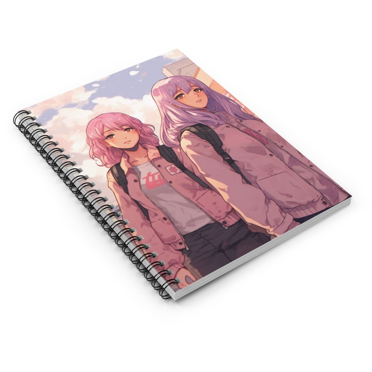 Kawaii Anime Girls Spiral Notebook Ruled Lines Journal Notebook Stationary Gift Durable Cover 6x8 Inches