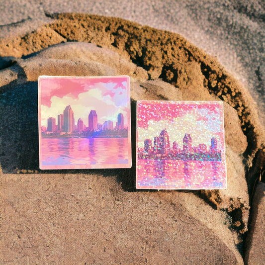 San Diego Sunset Skyline - Holographic Sticker