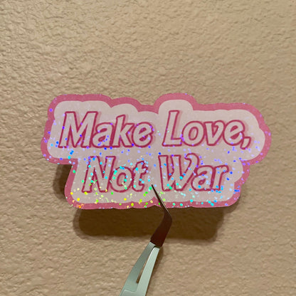 Make Love, Not War Holographic Sticker - Peaceful Message Decal - Reflective Vinyl Sticker for Laptops, Notebooks, Cars